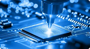 Close-up of laser welding on a circuit board for design for test